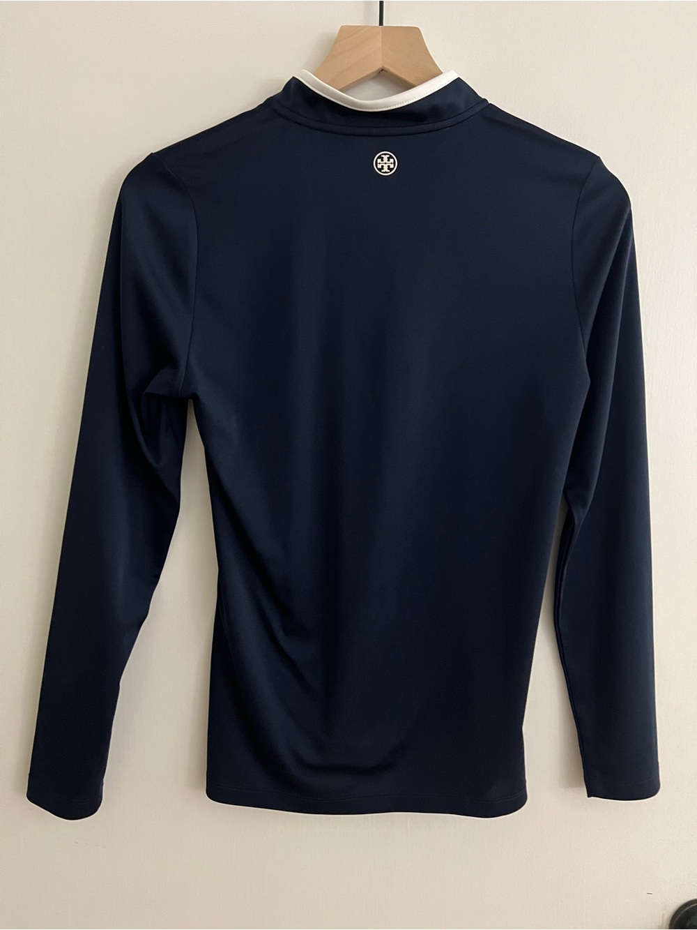 Tory Sport Navy Long-Sleeve Zip Mock Neck Top with White Trim - Picture 8 of 9